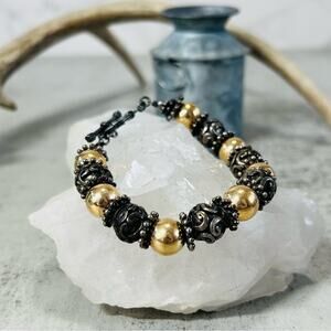 Sterling Silver Gold Tone Beaded Bracelet 6in.